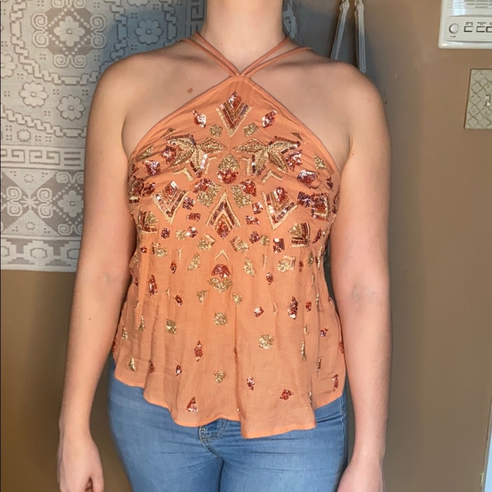 Free People Beaded Halter Top